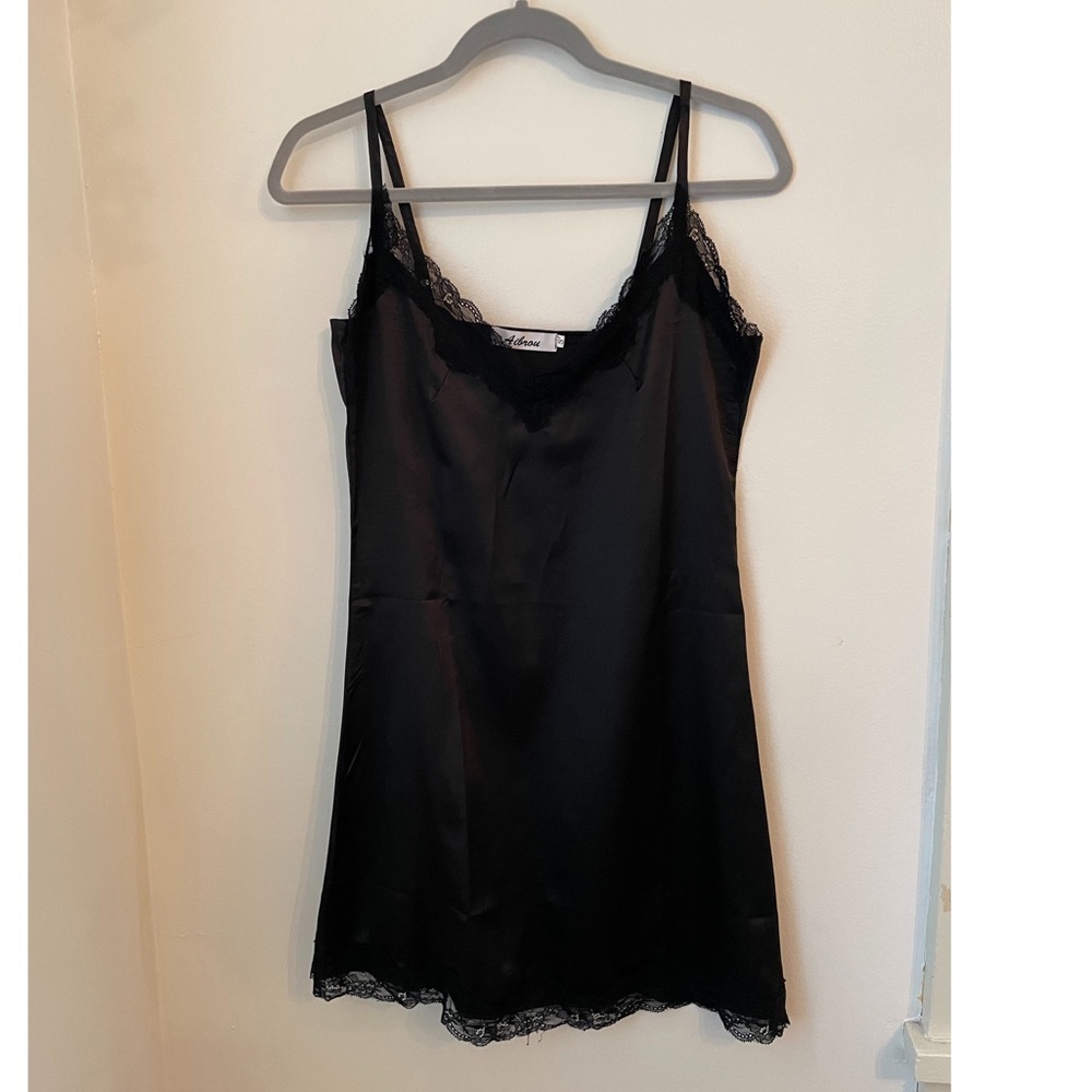 Mini Black Lace Trim Slip Dress